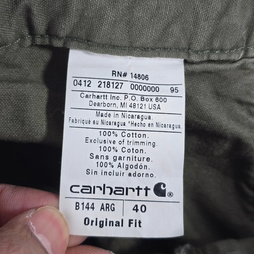 Carhartt B144 ARG Mens 40 Original Fit Canvas Work‎ Carpenter Shorts Olive Green